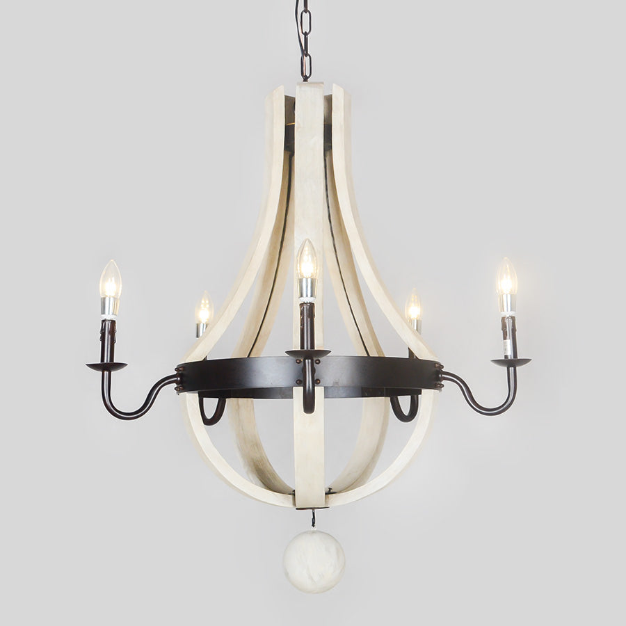 7747-101L5RMW LT760201 5 Light Rustic Metal & Light Wood Chandelier (35Hx30D)