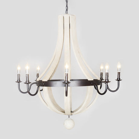 7747-102L8RMW LT760301 8 Light Rustic Metal & Light Wood Chandelier w/Ball (44Hx42D)