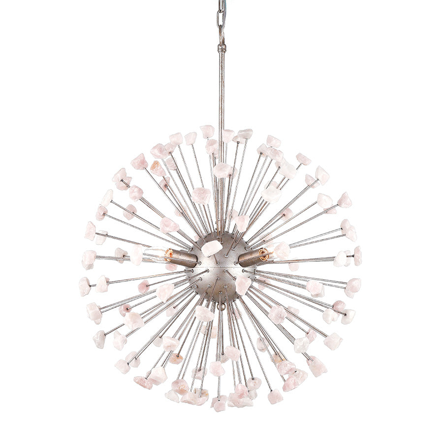 7747-110L4AS LT761001 4 Light Iron & Rose Quartz Chandelier w/Antique Silver Finish (34Hx25D)