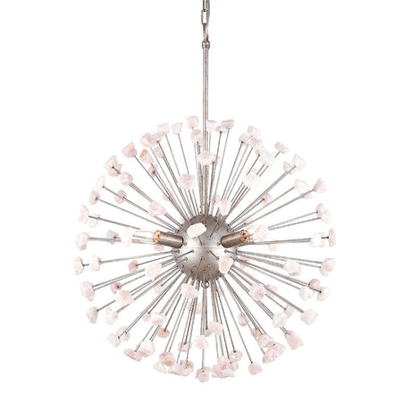 7747-110L4AS LT761001 4 Light Iron & Rose Quartz Chandelier w/Antique Silver Finish (34Hx25D)