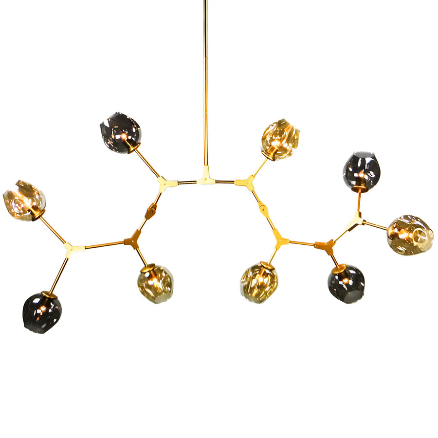 7748-88L9G LT770201 9 Light Articulating Arm Chandelier w/Gold Finish & Smoke/Cognac Shades (Includes Extra Rods) (36-72Hx60L)