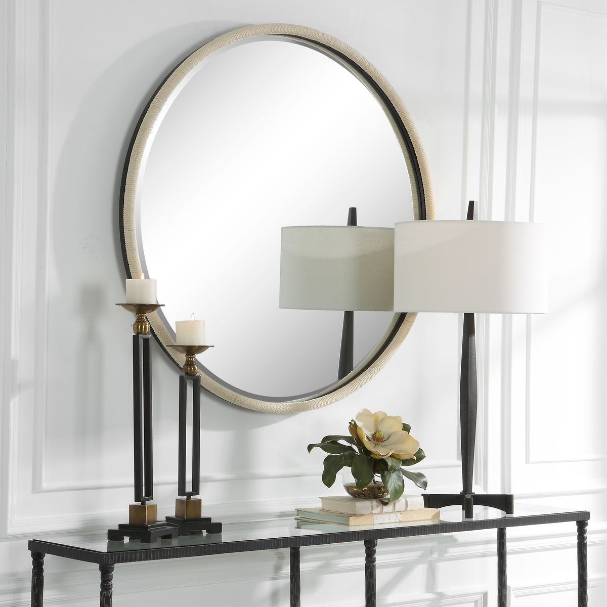 Ranchero Round Mirror, White