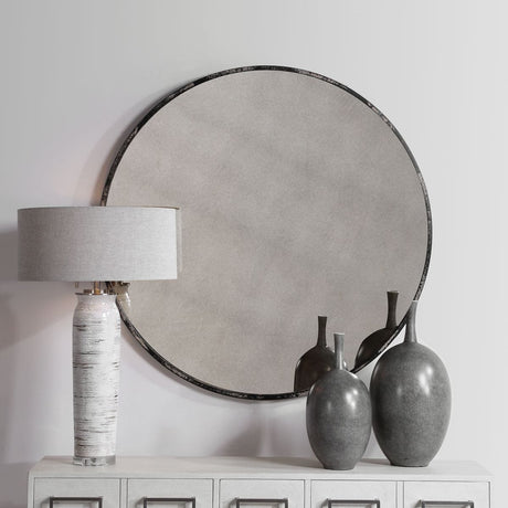 Junius Round Mirror, Antique White