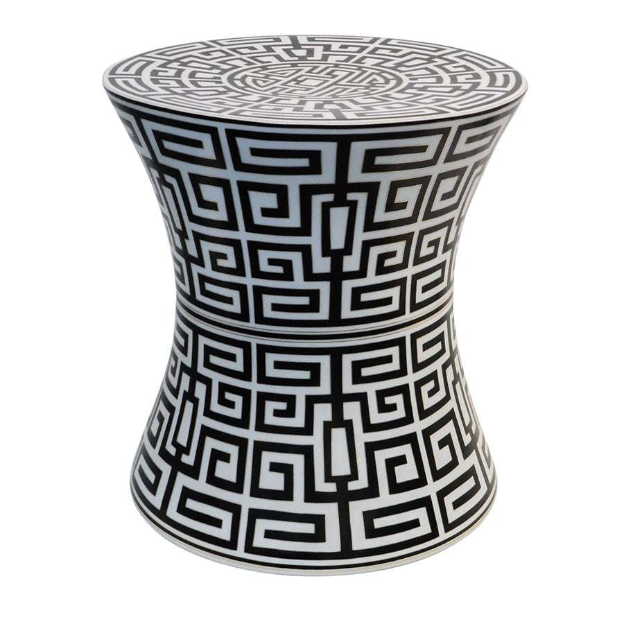7113-363-22B PC730601 Hand-Painted Porcelain Garden Stool withGeometric Design in Black (22H X 20Dia)