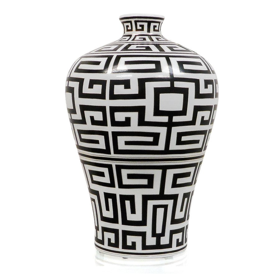 7113-4794-22B PC730901 Hand-Painted Porcelain Vase with Geometric Design in Black (22H X 15Dia)