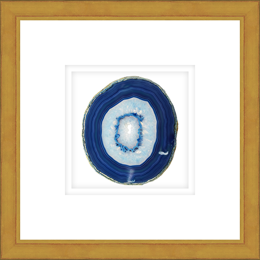 ASBL01 - FRAMED AMBER AGATE SLICE Shadow box hand framed in a traditional gold frame. Finished Size: W 16.00 in x H 16.00 in