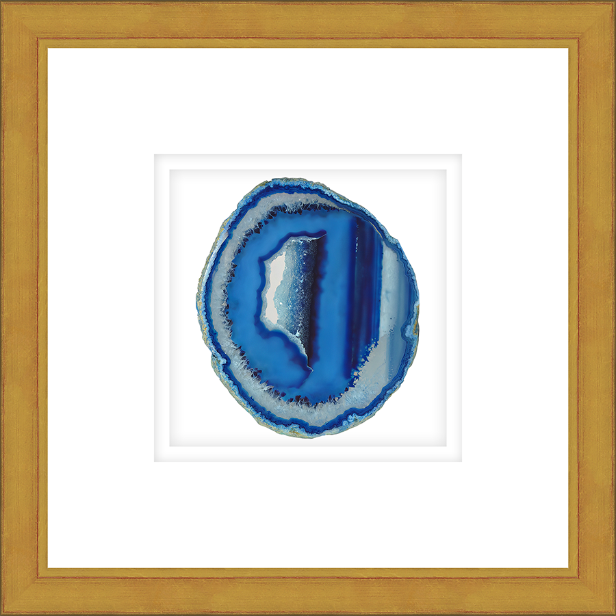 ASBL02 - FRAMED AMBER AGATE SLICE Shadow box hand framed in a traditional gold frame. Finished Size: W 16.00 in x H 16.00 in