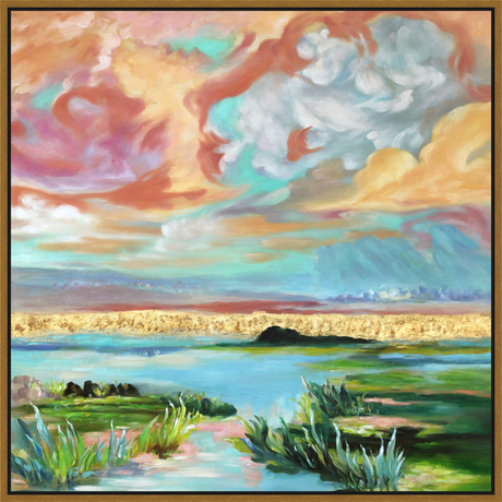 EAHPC22002 - BRIGHT LANDSCAPE I framed floating in a contemporary gold frame. Finished Size: W 36.00 in x H 36.00 in
