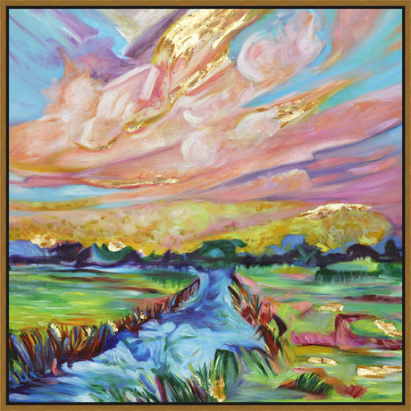 EAHPC22003 - BRIGHT LANDSCAPE II framed floating in a contemporary gold frame. Finished Size: W 36.00 in x H 36.00 in