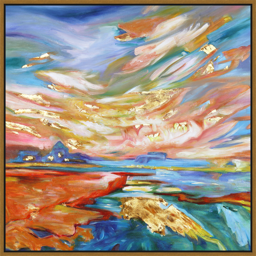 EAHPC22006 - BRIGHT LANDSCAPE III framed floating in a contemporary gold frame. Finished Size: W 36.00 in x H 36.00 in