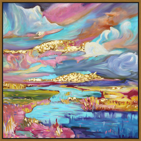 EAHPC22008 - BRIGHT LANDSCAPE IV framed floating in a contemporary gold frame. Finished Size: W 36.00 in x H 36.00 in