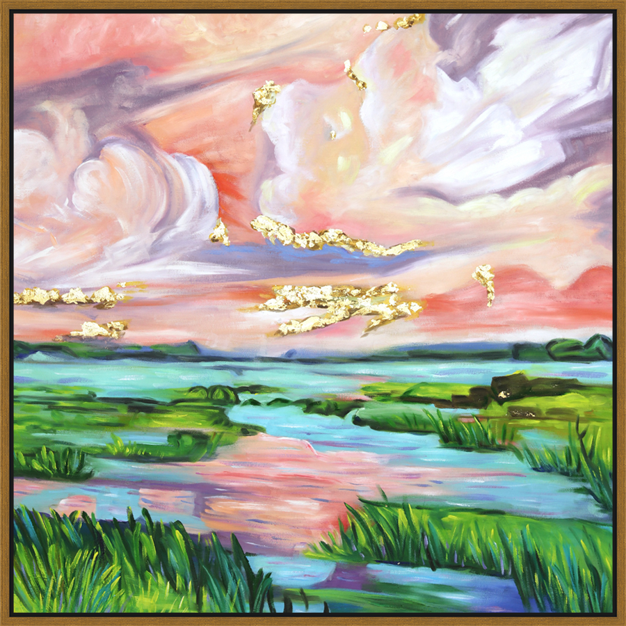 EAHPC22010 - BRIGHT LANDSCAPE V framed floating in a contemporary gold frame. Finished Size: W 36.00 in x H 36.00 in