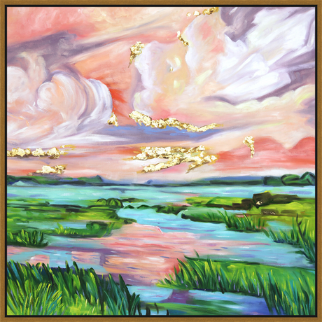 EAHPC22010 - BRIGHT LANDSCAPE V framed floating in a contemporary gold frame. Finished Size: W 36.00 in x H 36.00 in