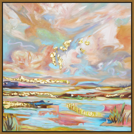 EAHPC22012 - BRIGHT LANDSCAPE VI framed floating in a contemporary gold frame. Finished Size: W 36.00 in x H 36.00 in