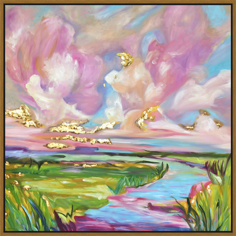 EAHPC22014 - BRIGHT LANDSCAPE VII framed floating in a contemporary gold frame. Finished Size: W 36.00 in x H 36.00 in