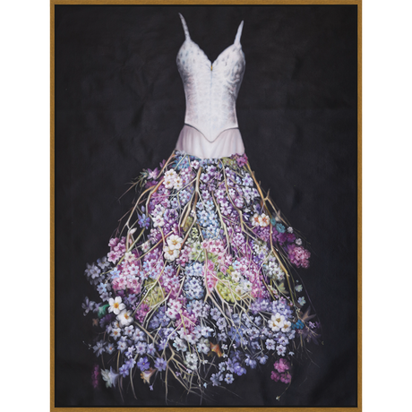 EAHPC22016 - FLORAL SKIRT framed floating in a contemporary gold frame. Finished Size: W 36.00 in x H 48.00 in