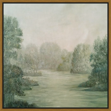 EAHPC22024 - GREEN CLEARING framed floating in a contemporary gold frame. Finished Size: W 24.00 in x H 24.00 in