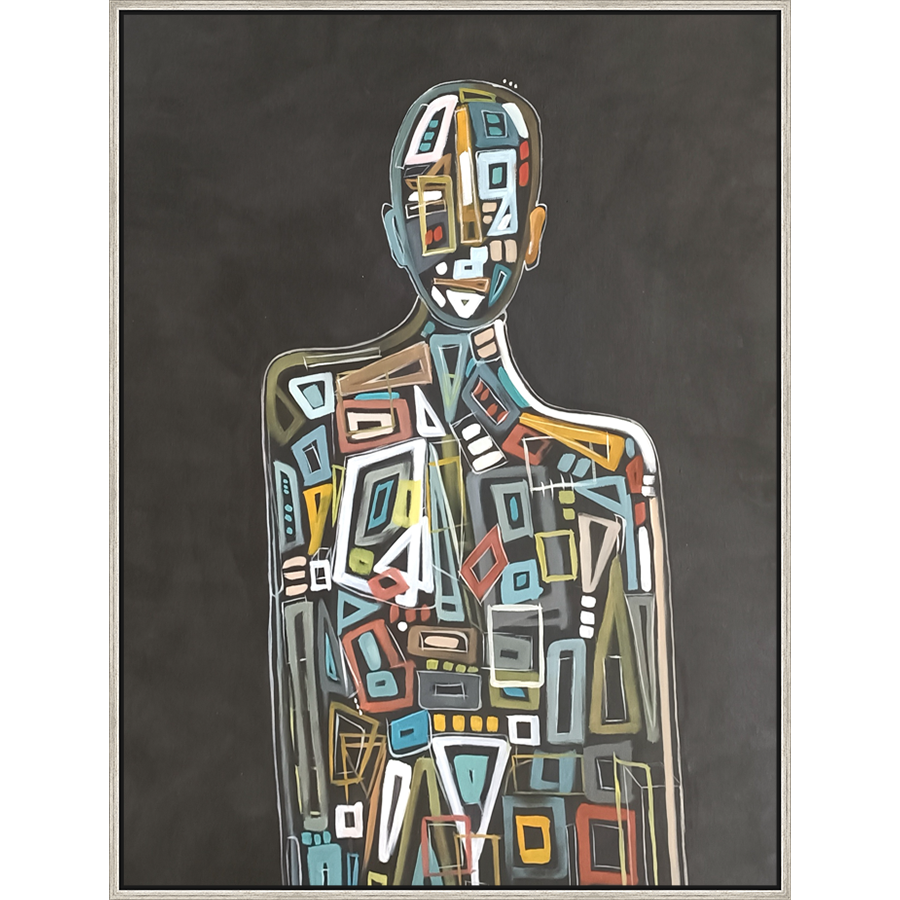EAHPC22026 - FRACTURED FIGURE framed floating in a contemporary silver frame. Finished Size: W 36.00 in x H 48.00 in