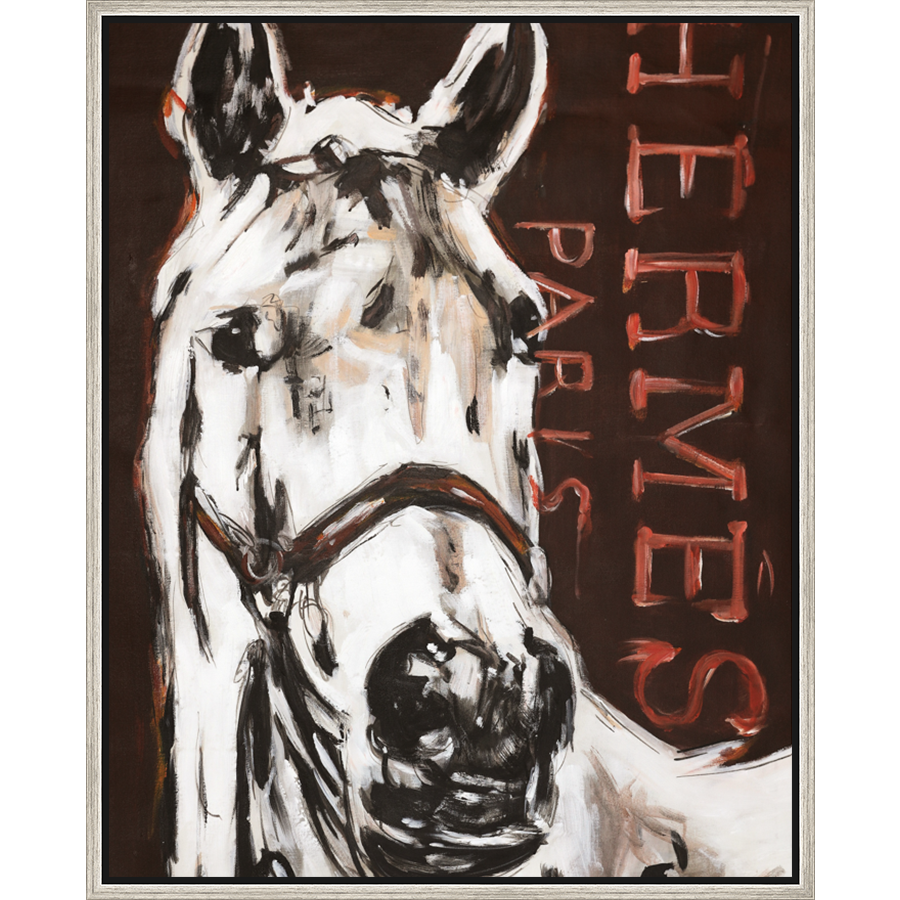 EAHPC22027 - FANCY WHITE HORSE I framed floating in a contemporary silver frame. Finished Size: W 24.00 in x H 30.00 in