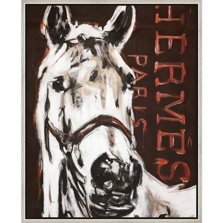 EAHPC22027 - FANCY WHITE HORSE I framed floating in a contemporary silver frame. Finished Size: W 24.00 in x H 30.00 in
