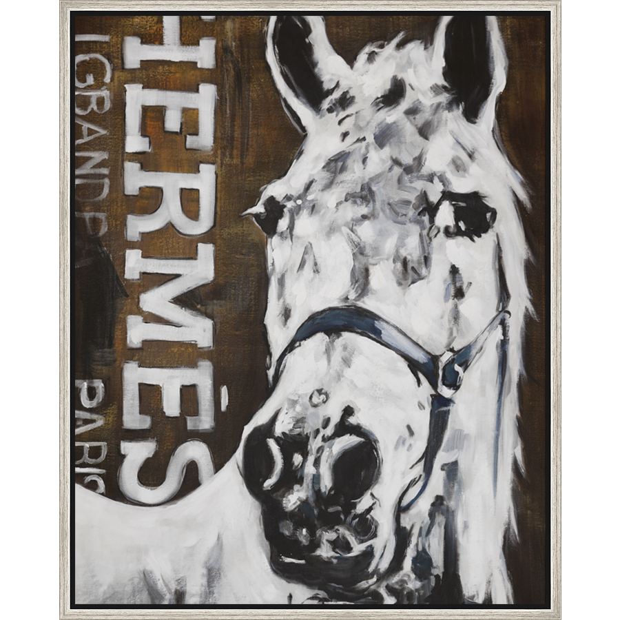 EAHPC22029 - FANCY WHITE HORSE II framed floating in a contemporary silver frame. Finished Size: W 24.00 in x H 30.00 in