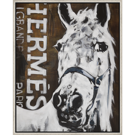 EAHPC22029 - FANCY WHITE HORSE II framed floating in a contemporary silver frame. Finished Size: W 24.00 in x H 30.00 in