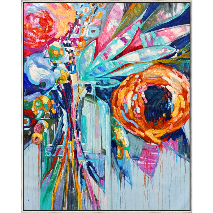 EAHPC22032 - COLOR BLOOM I framed floating in a contemporary silver frame. Finished Size: W 48.00 in x H 60.00 in