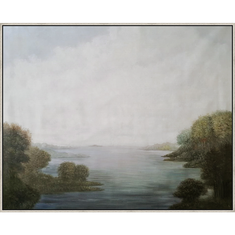 EAHPC22035 - BETWEEN SHORES framed floating in a contemporary silver frame. Finished Size: W 60.00 in x H 48.00 in