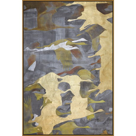 EAHPC22039B - GOLD BIRDS IN MOTION II framed floating in a contemporary gold frame. Finished Size: W 48.00 in x H 72.00 in