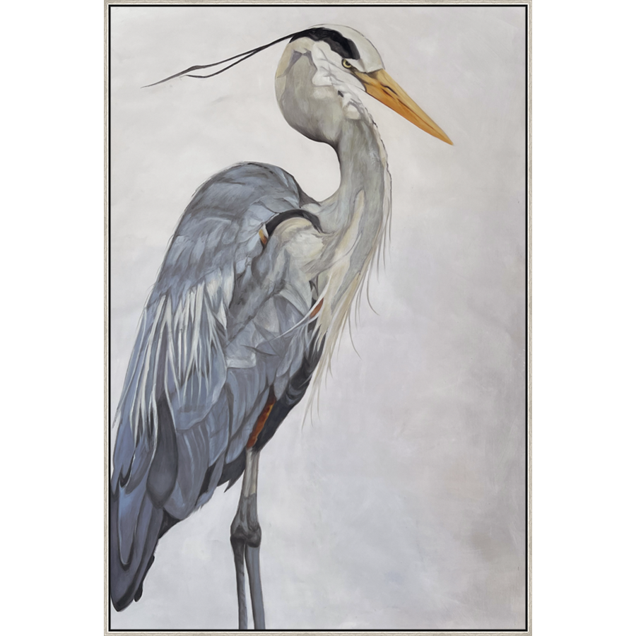 EAHPC22042 - HERON PROFILE I framed floating in a contemporary silver frame. Finished Size: W 50.00 in x H 75.00 in