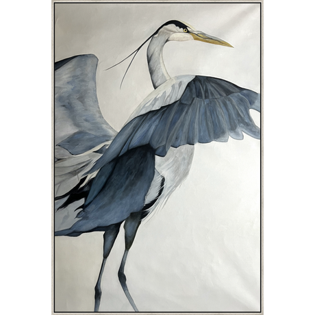 EAHPC22044 - HERON TAKING FLIGHT I framed floating in a contemporary silver frame. Finished Size: W 50.00 in x H 75.00 in