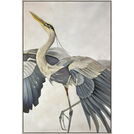 EAHPC22045 - HERON TAKING FLIGHT II framed floating in a contemporary silver frame. Finished Size: W 50.00 in x H 75.00 in