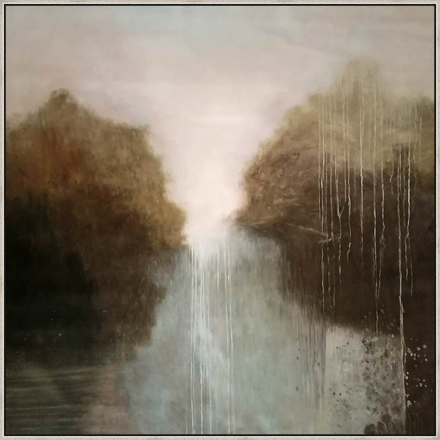 EAHPC22046 - MISTY MORNING framed floating in a contemporary silver frame. Finished Size: W 60.00 in x H 60.00 in