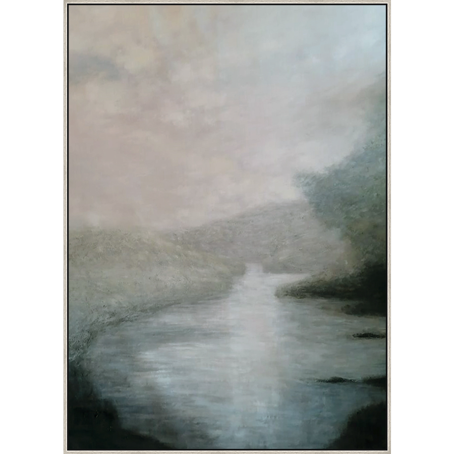 EAHPC22051 - STILL WATER framed floating in a contemporary silver frame. Finished Size: W 50.00 in x H 70.00 in