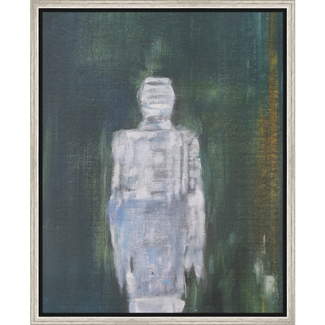 EAHPC22065 - WHITE FIGURE ON GREEN framed floating in a contemporary silver frame. Finished Size: W 16.00 in x H 20.00 in