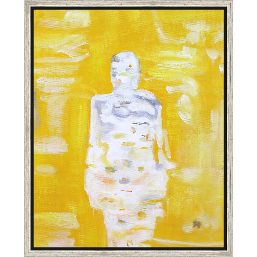EAHPC22067 - WHITE FIGURE ON YELLOW framed floating in a contemporary silver frame. Finished Size: W 16.00 in x H 20.00 in