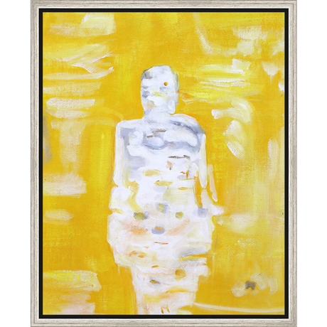 EAHPC22067 - WHITE FIGURE ON YELLOW framed floating in a contemporary silver frame. Finished Size: W 16.00 in x H 20.00 in