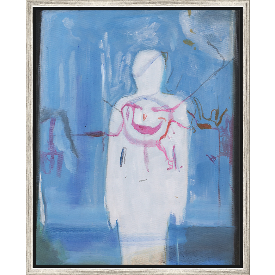 EAHPC22070 - WHITE FIGURE ON BLUE framed floating in a contemporary silver frame. Finished Size: W 16.00 in x H 20.00 in