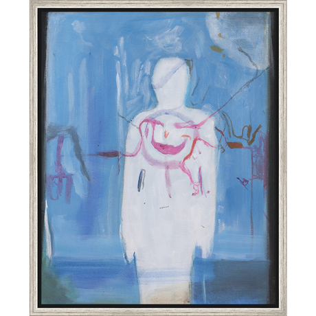 EAHPC22070 - WHITE FIGURE ON BLUE framed floating in a contemporary silver frame. Finished Size: W 16.00 in x H 20.00 in