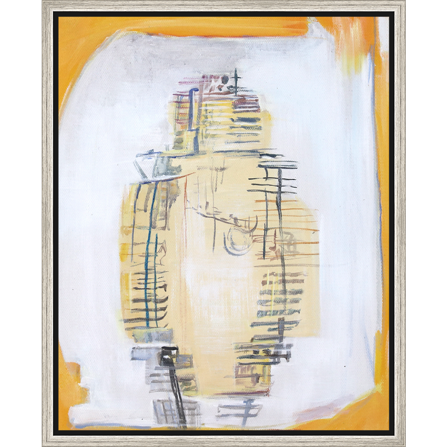 EAHPC22076 - YELLOW FIGURE ON WHITE framed floating in a contemporary silver frame. Finished Size: W 16.00 in x H 20.00 in