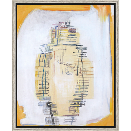 EAHPC22076 - YELLOW FIGURE ON WHITE framed floating in a contemporary silver frame. Finished Size: W 16.00 in x H 20.00 in