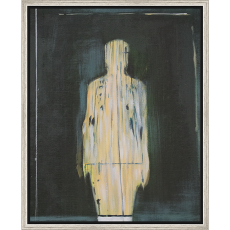 EAHPC22079 - YELLOW FIGURE ON BLACK II framed floating in a contemporary silver frame. Finished Size: W 16.00 in x H 20.00 in