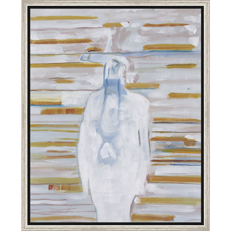 EAHPC22080 - WHITE FIGURE ON STRIPES framed floating in a contemporary silver frame. Finished Size: W 16.00 in x H 20.00 in