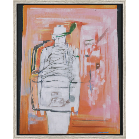 EAHPC22082 - WHITE FIGURE ON PINK framed floating in a contemporary silver frame. Finished Size: W 16.00 in x H 20.00 in