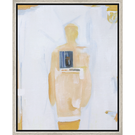 EAHPC22083 - YELLOW FIGURE AND GRAY SQUARE framed floating in a contemporary silver frame. Finished Size: W 16.00 in x H 20.00 in