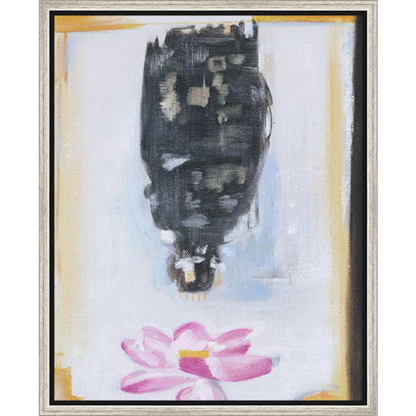 EAHPC22084 - PINK FLOWER framed floating in a contemporary silver frame. Finished Size: W 16.00 in x H 20.00 in