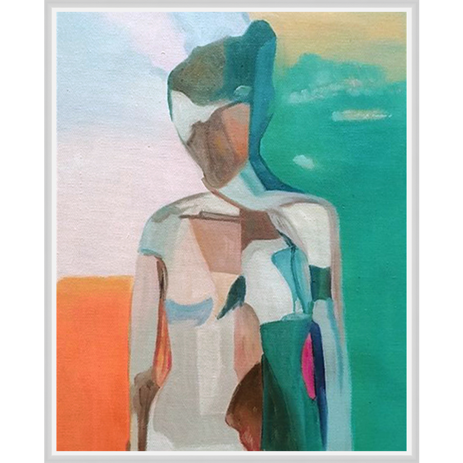 EAHPC22086 - CHROMATIC WOMAN II framed floating in a contemporary white frame. Finished Size: W 24.00 in x H 30.00 in