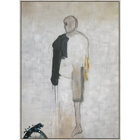 EAHPC22100 - MAN WITH BLACK SLEEVE framed floating in a contemporary silver frame. Finished Size: W 50.00 in x H 70.00 in