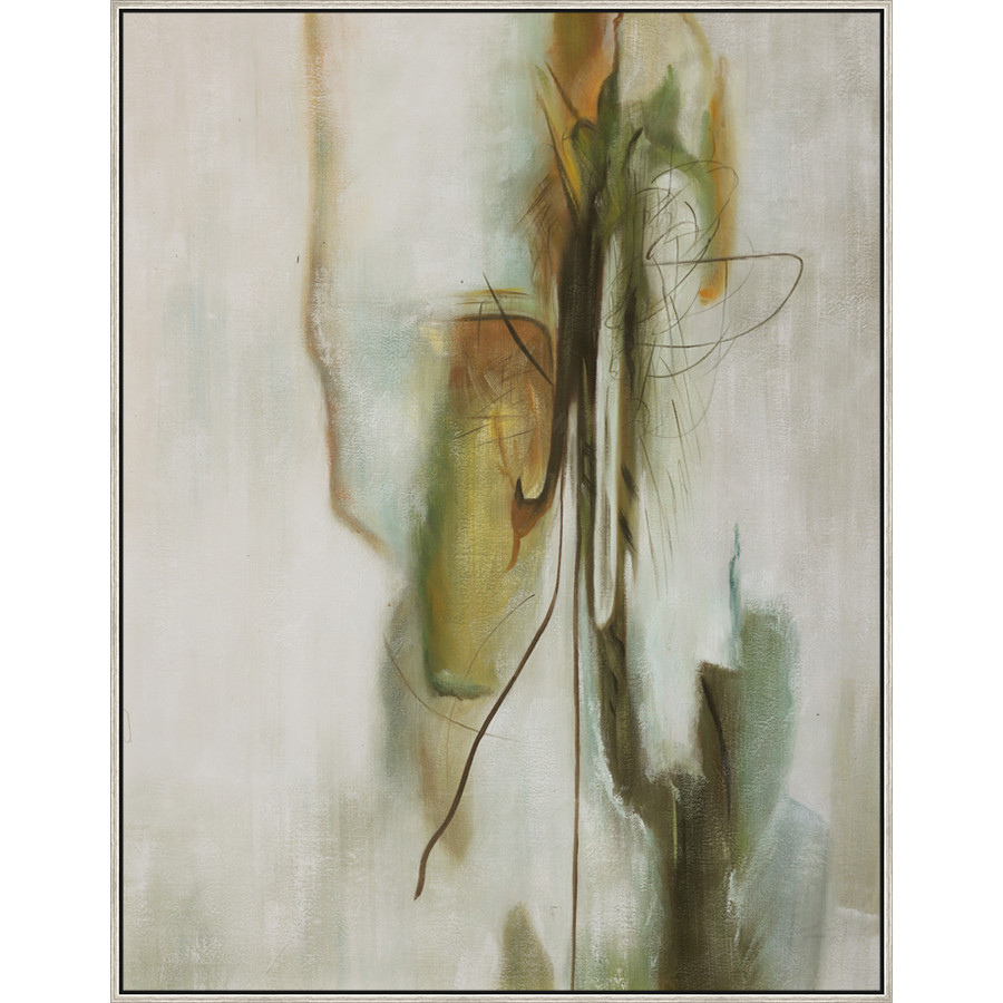 EAHPC22107 - MUTED YELLOW framed floating in a contemporary silver frame. Finished Size: W 48.00 in x H 62.00 in