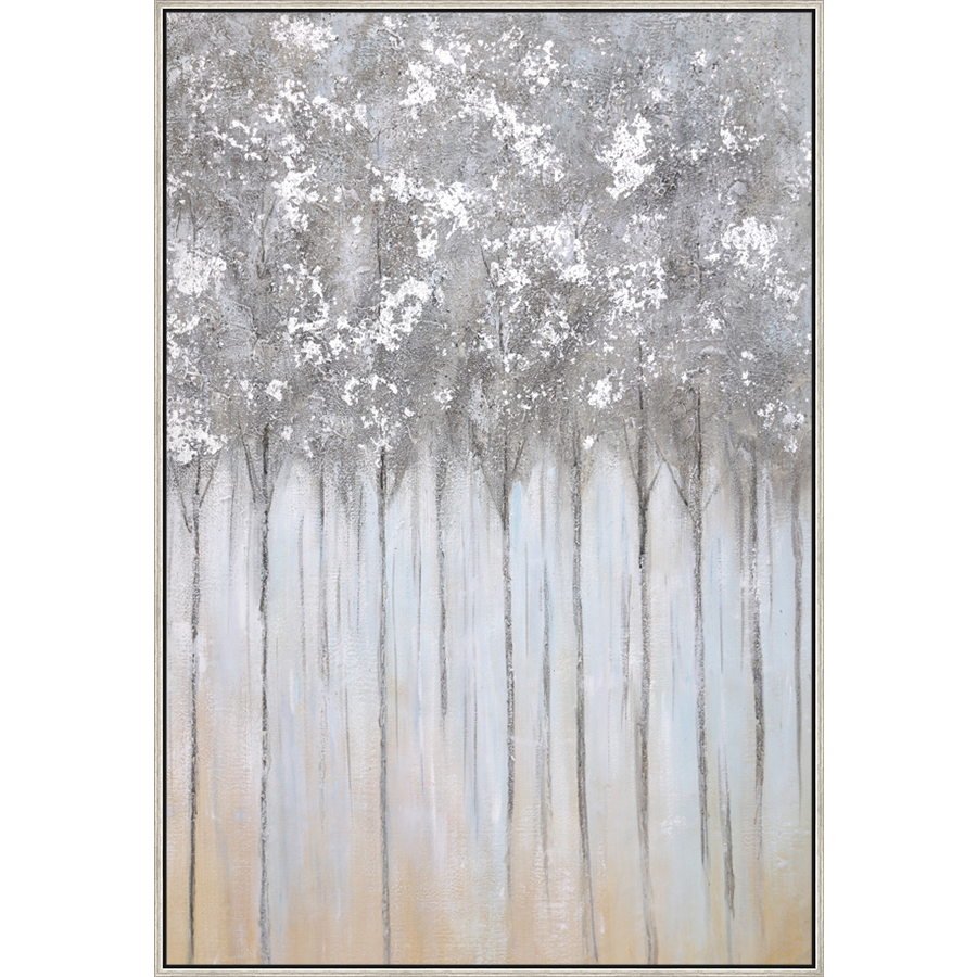 EAHPC22109 - SLENDER TREES framed floating in a contemporary silver frame. Finished Size: W 42.00 in x H 62.00 in